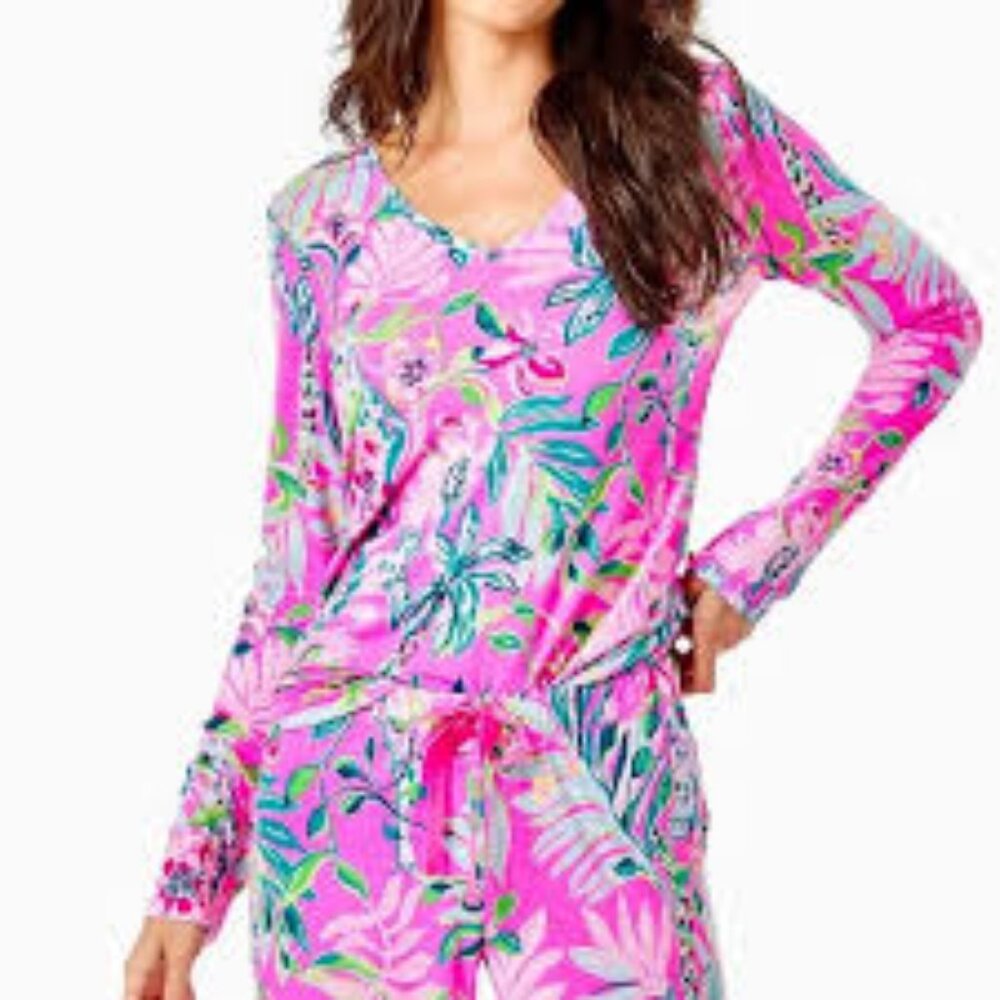 Lilly Pulitzer I'm Feline Fine PJ Long Sleeve Top and Bottoms Set NWT - Picture 1 of 7